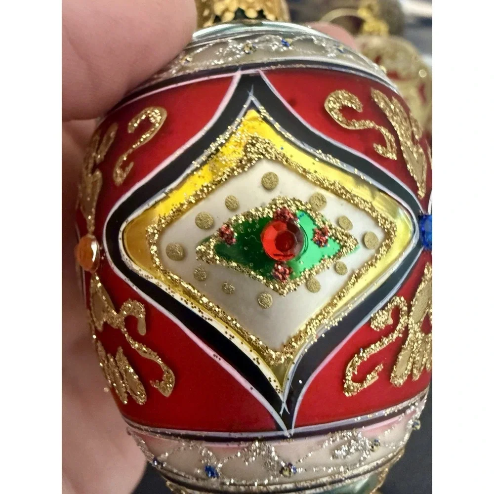 Dept 56 Christmas Ornament Blown Glass VTG Glitter Sequins Paint